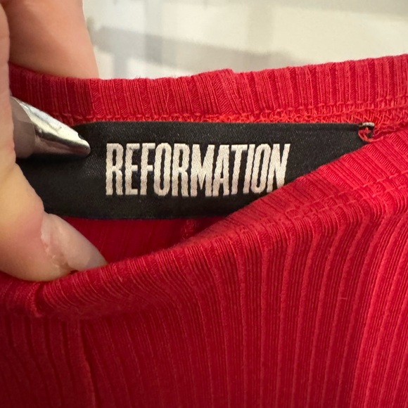 Reformation Red Ribbed Wide-Leg Pants - Picture 4 of 4